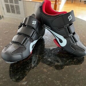 Peloton Black and Red Athletic Cycling Shoes with Velcro Straps